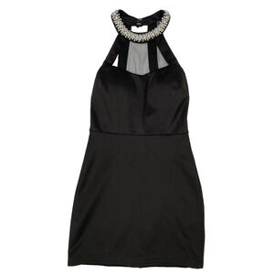 Speechless Black Rhinestone Collar Halter Bodycon Cocktail Dress Sz 3